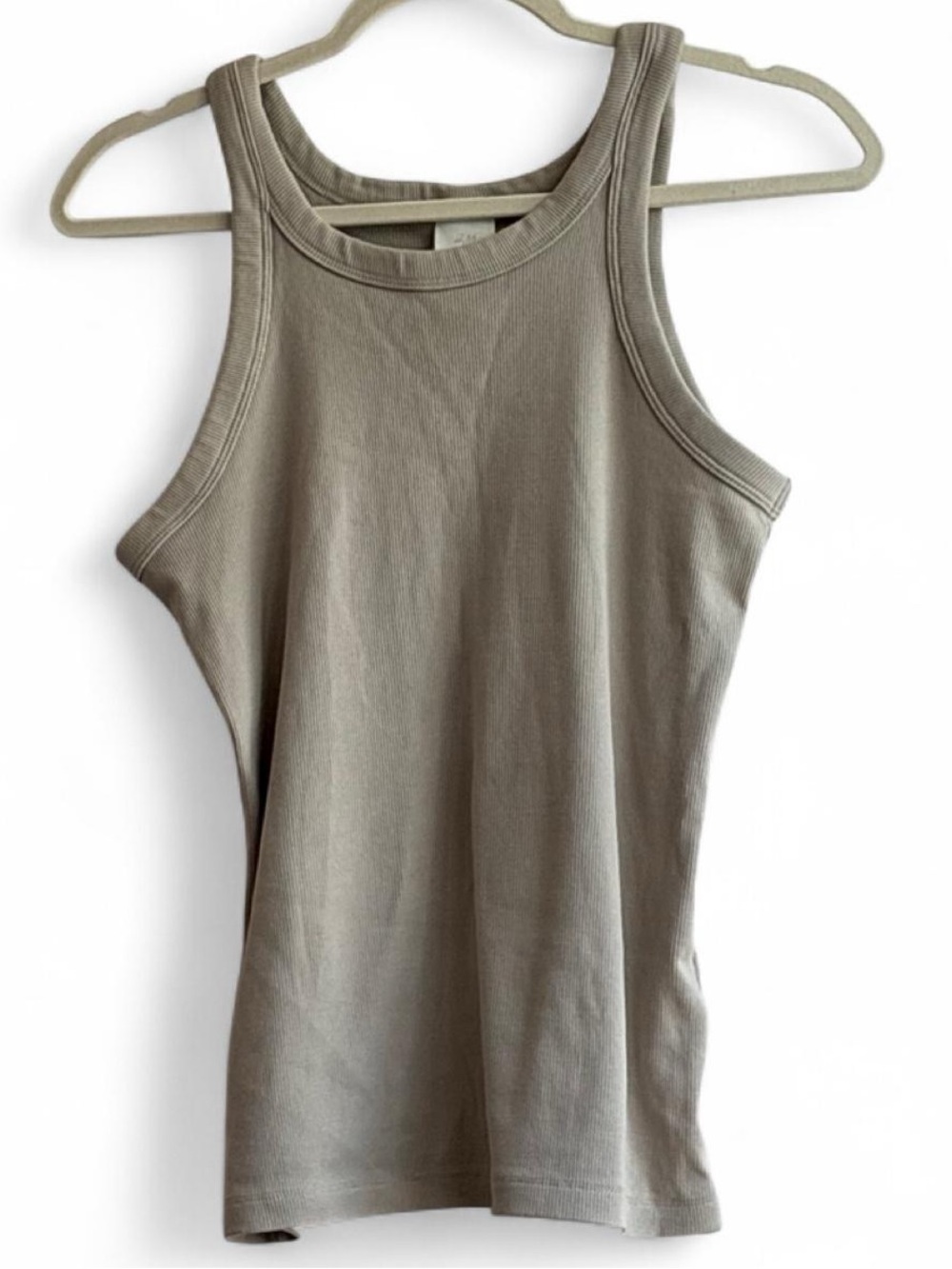 H&M Taupe Beige Ribbed High Neck Racerback Basic Tank Top Size M